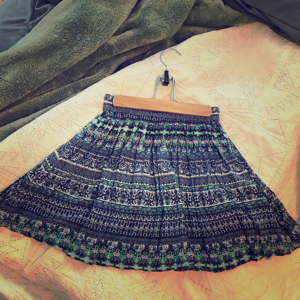 Full skirt, rayon purple boho pattern.